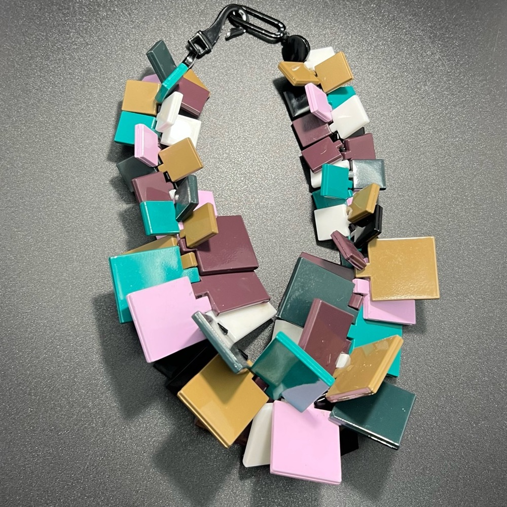 Vintage Marion Godart Statement Necklace Colorful Squares Geometric Necklace